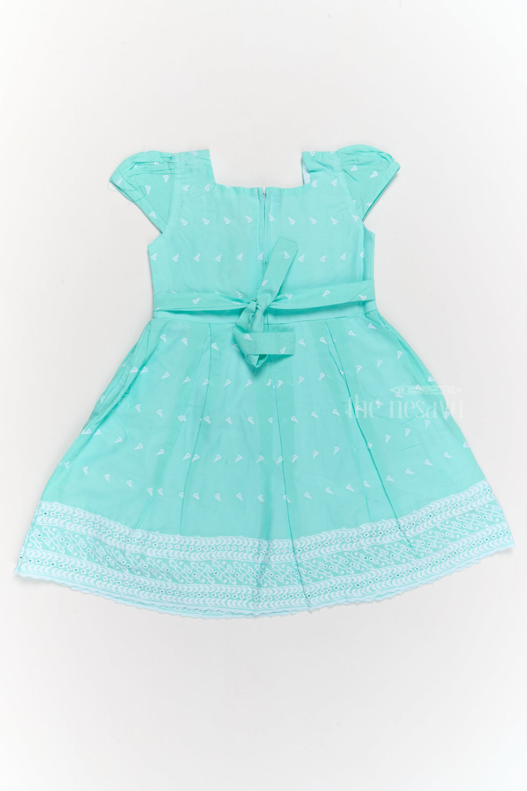 The Nesavu Girls Cotton Frock Cotton Dress New for Girls with Pleated Skirt, Lace Trim, and Bow Details Nesavu Nesavu Cotton Girls New Dress Lace Trim Pleated Skirt Bow Details  Perfect Special Occasions