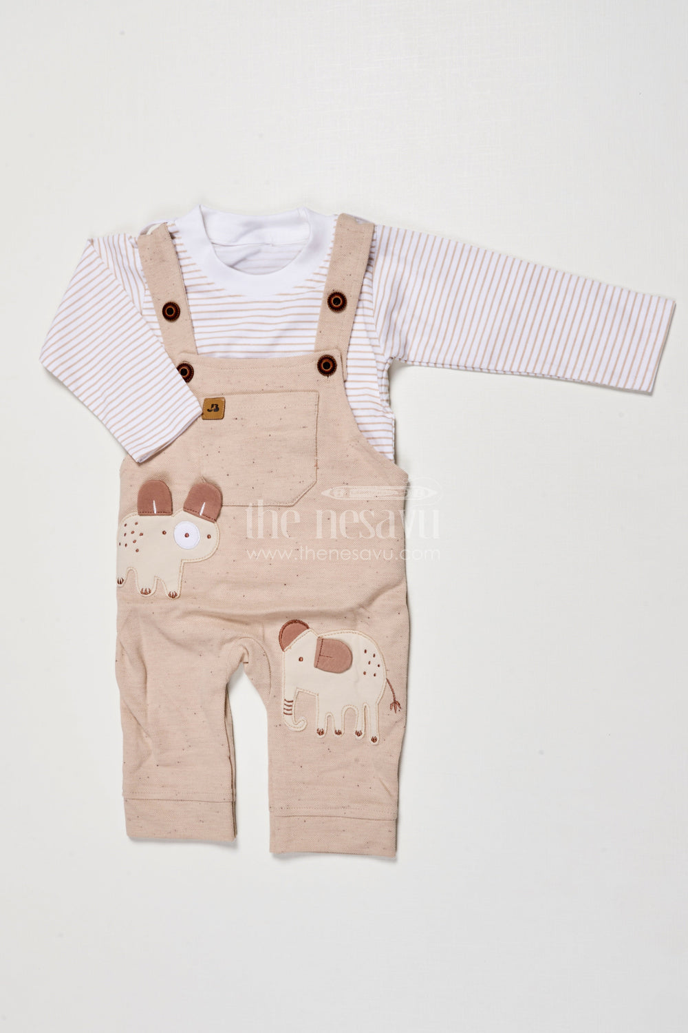 The Nesavu Baby Dungarees Cotton Dungaree Set for Babies to Wear at Home Nesavu 14 (6M) / Beige BCS525B-14 Nesavu baby cotton dungaree set top everyday wear cozy indoor comfort