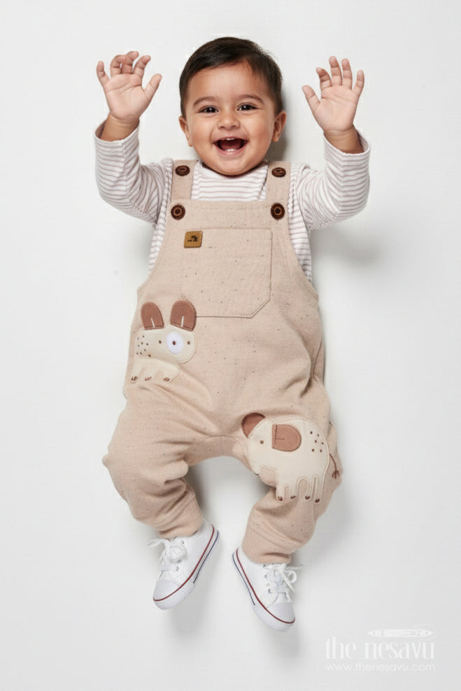 The Nesavu Baby Dungarees Cotton Dungaree Set for Babies to Wear at Home Nesavu 14 (6M) / Beige BCS525B-14 Nesavu baby cotton dungaree set top everyday wear cozy indoor comfort