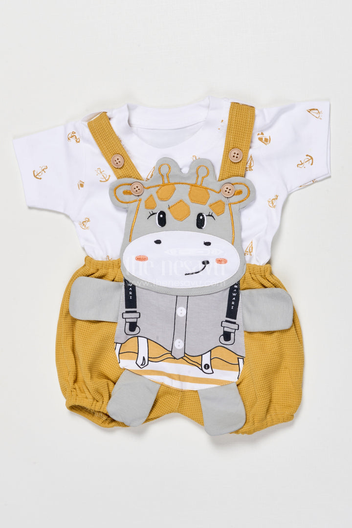 The Nesavu Baby Dungarees Cotton Dungaree Set for Babies to Wear at Playdates and Casual Outings Nesavu 14 (6M) / Yellow BCS532B-14 Nesavu baby dungaree set cotton printed tee playdates everyday adventures