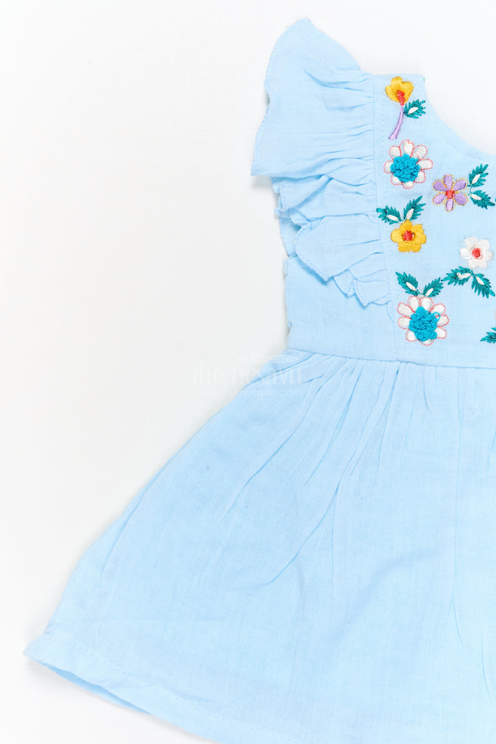 The Nesavu Baby Cotton Frocks Cotton Embroidered Frock for Toddler Girls with Flutter Sleeves Nesavu Nesavu toddler girl cotton frock with floral embroidery and flutter sleeves for traditional functions