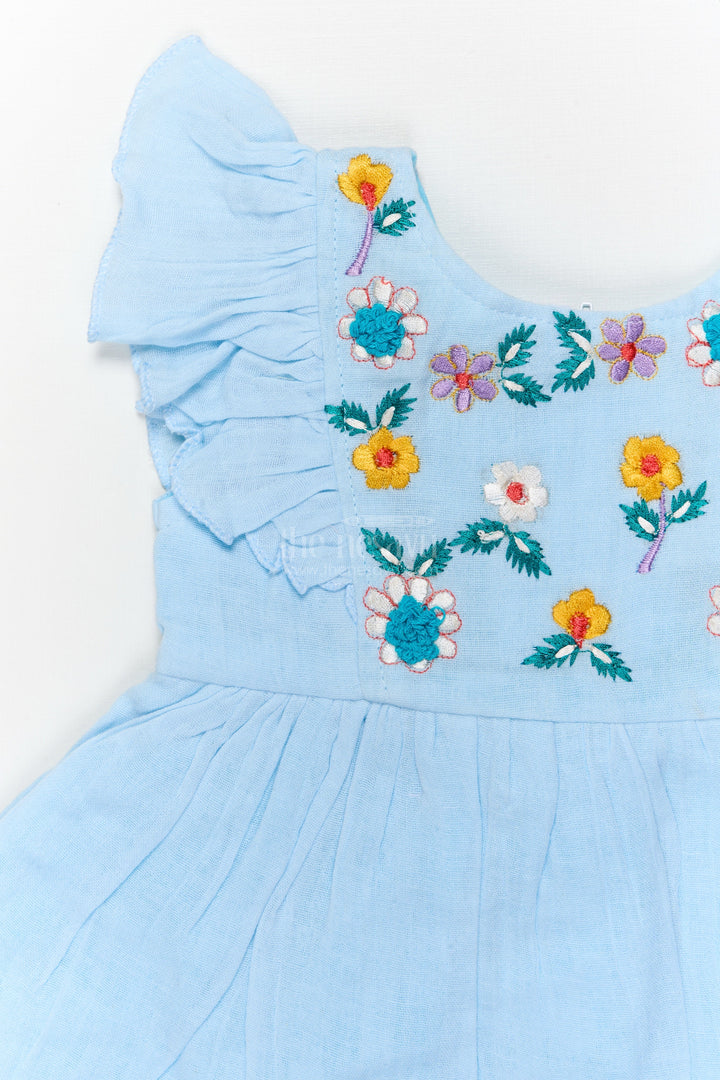 The Nesavu Baby Cotton Frocks Cotton Embroidered Frock for Toddler Girls with Flutter Sleeves Nesavu Nesavu toddler girl cotton frock with floral embroidery and flutter sleeves for traditional functions