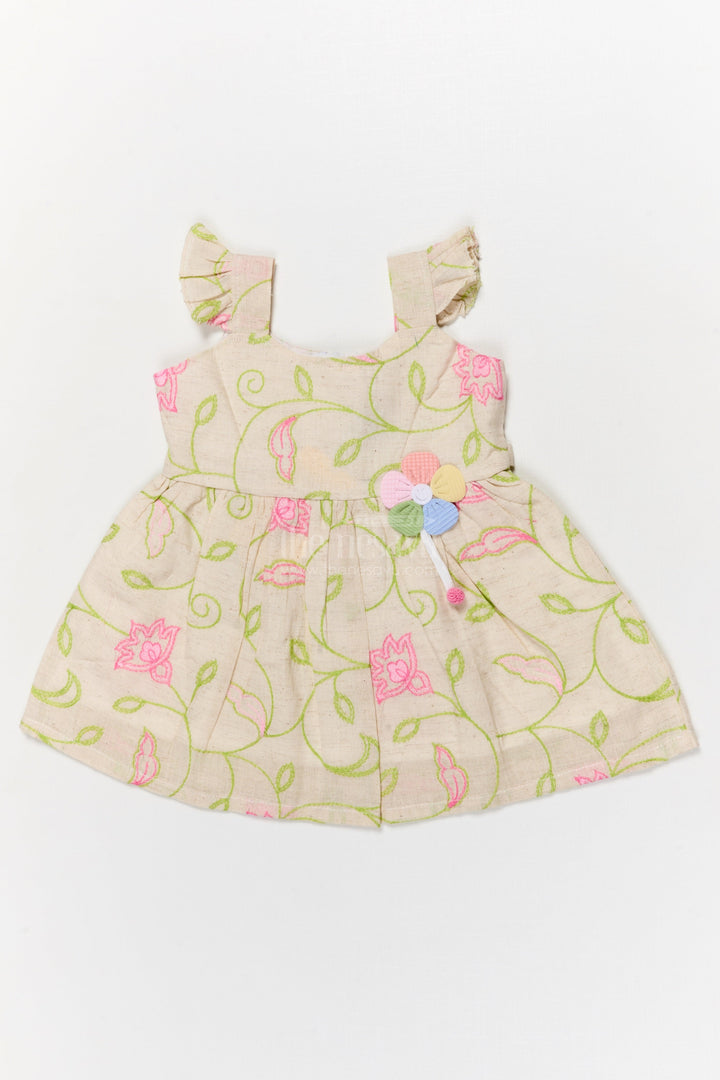 The Nesavu Baby Cotton Frocks Cotton Frock for Baby Girl’s Everyday Comfort and Casual Outings Nesavu 14 (6M) / Green / Cotton Blend BFJ909A-14 Nesavu baby cotton frock with floral thread embroidery and frilled straps for daily comfort