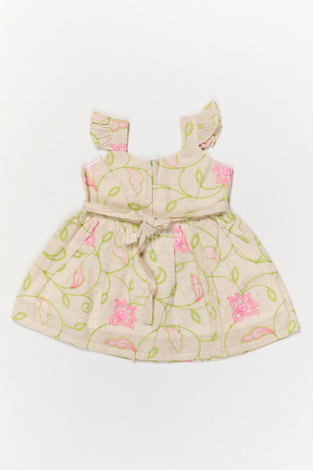 The Nesavu Baby Cotton Frocks Cotton Frock for Baby Girl’s Everyday Comfort and Casual Outings Nesavu Nesavu baby cotton frock with floral thread embroidery and frilled straps for daily comfort