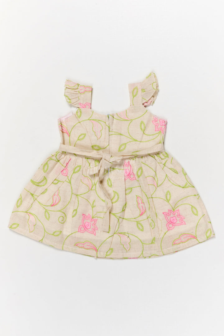 The Nesavu Baby Cotton Frocks Cotton Frock for Baby Girl’s Everyday Comfort and Casual Outings Nesavu Nesavu baby cotton frock with floral thread embroidery and frilled straps for daily comfort