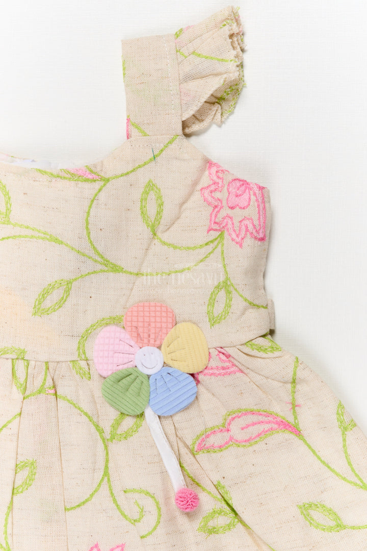 The Nesavu Baby Cotton Frocks Cotton Frock for Baby Girl’s Everyday Comfort and Casual Outings Nesavu Nesavu baby cotton frock with floral thread embroidery and frilled straps for daily comfort