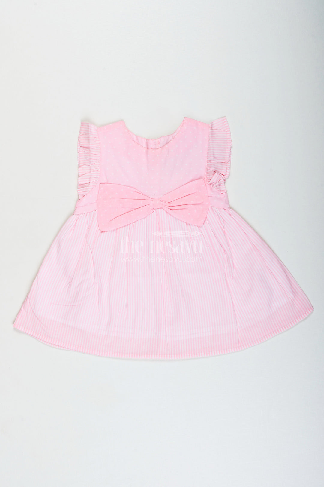The Nesavu Girls Cotton Frock Cotton Frock for Baby Girls with Bow Design for Everyday Twirls and Outings Nesavu 10 (NB) / Pink GFC1924B-10 Nesavu baby girl cotton frock ruffles bow  ideal birthdays playdates daily outings