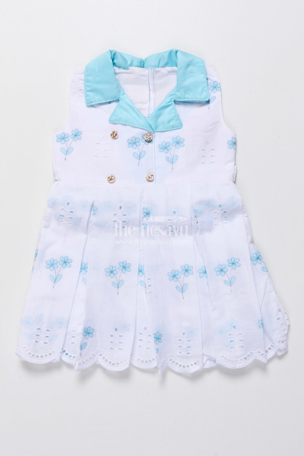 The Nesavu Girls Cotton Frock Cotton Frock for Baby Girls with Embroidery for Summer Outings and Playdates Nesavu 16 (1Y) / Blue GFC1797B-16 Nesavu baby girl cotton frock hakoba embroidery playdates summer comfort