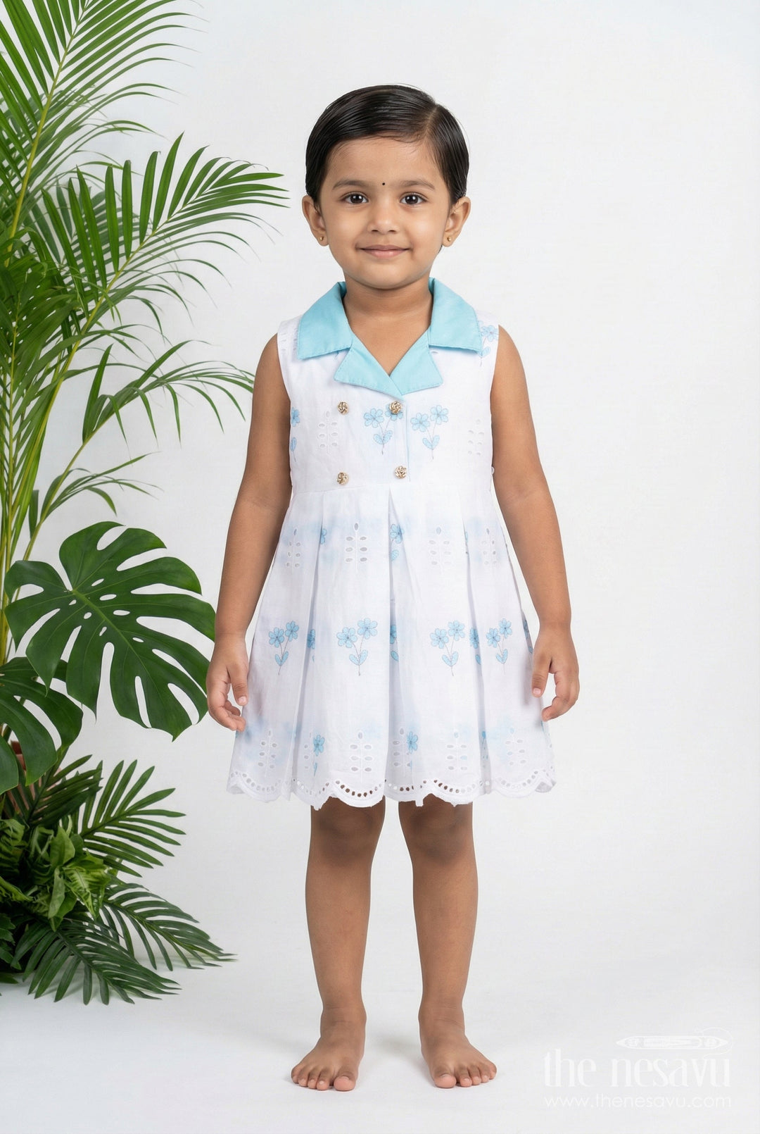 The Nesavu Girls Cotton Frock Cotton Frock for Baby Girls with Embroidery for Summer Outings and Playdates Nesavu 16 (1Y) / Blue GFC1797B-16 Nesavu baby girl cotton frock hakoba embroidery playdates summer comfort