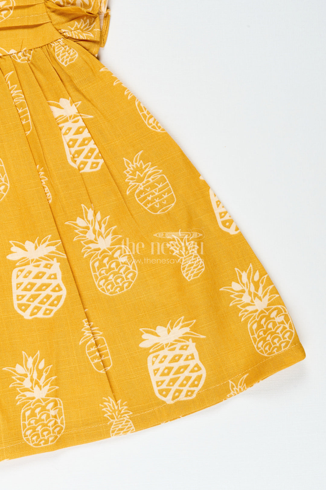 The Nesavu Girls Cotton Frock Cotton Frock for Baby Girls with Fruit Print for Everyday Wear and Outings Nesavu Nesavu baby girl cotton frock pineapple print  ideal daycare everyday comfort