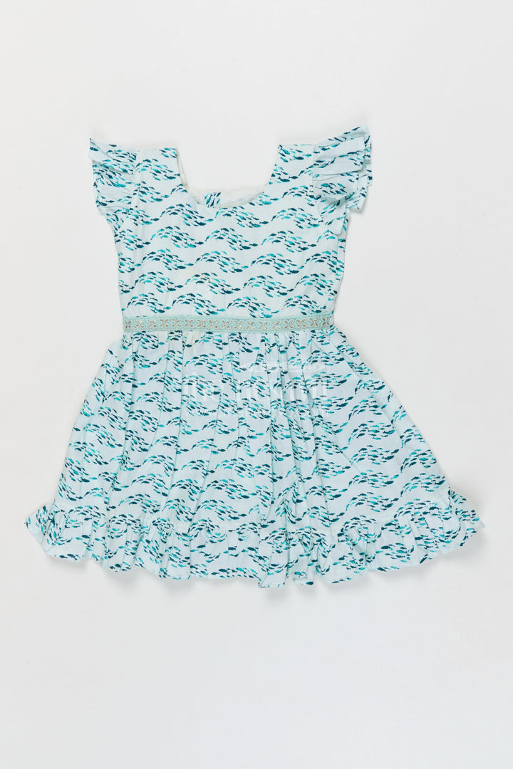 The Nesavu Girls Cotton Frock Cotton Frock for Girls for Summer Outings and Casual Play Nesavu 18 (2Y) / Cream / Cotton GFC2069A-18 Nesavu cotton frock for girls with printed design and ruffle sleeves for summer outings