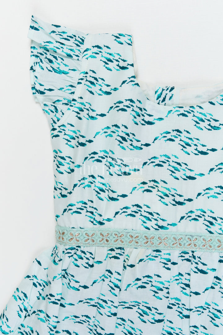 The Nesavu Girls Cotton Frock Cotton Frock for Girls for Summer Outings and Casual Play Nesavu Nesavu cotton frock for girls with printed design and ruffle sleeves for summer outings