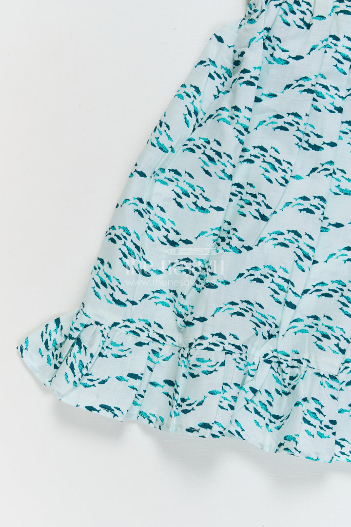 The Nesavu Girls Cotton Frock Cotton Frock for Girls for Summer Outings and Casual Play Nesavu Nesavu cotton frock for girls with printed design and ruffle sleeves for summer outings