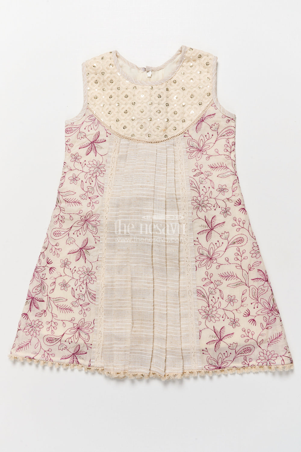 The Nesavu Girls Cotton Frock Cotton Frock for Girls with Embroidered Yoke for Casual Outings and Family Get-Togethers Nesavu 22 (4Y) / Cream GFC1801A-22 Nesavu cotton frock girls net embroidered yoke perfect casual occasions family gatherings