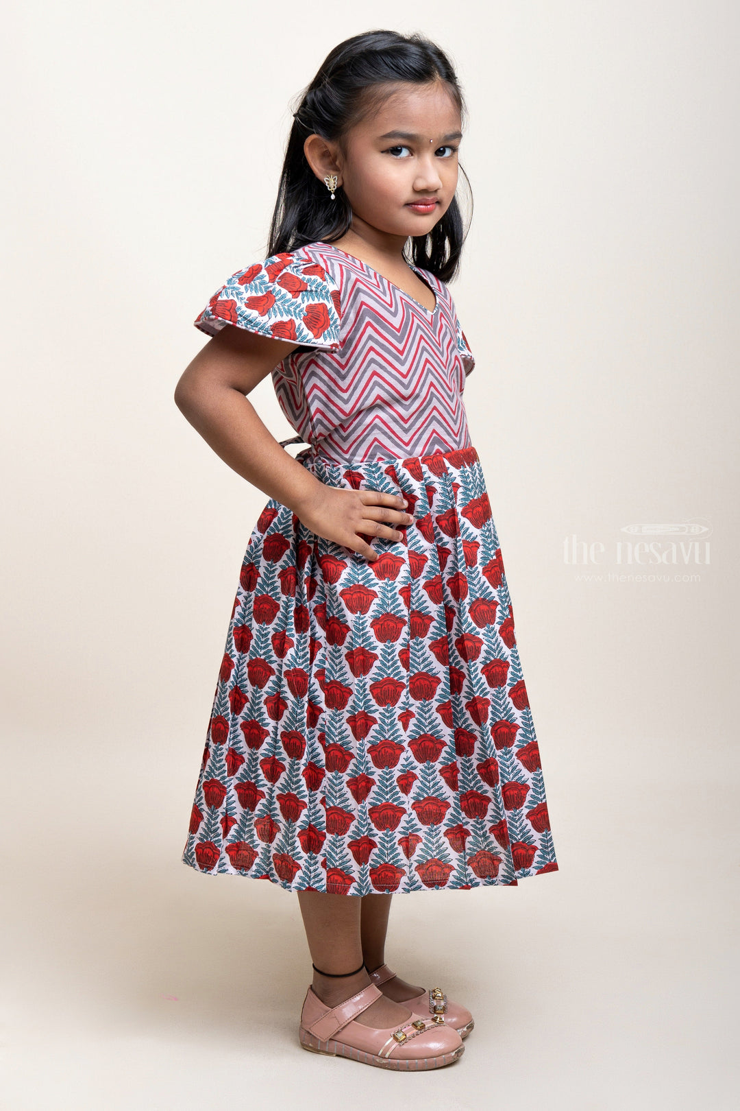 The Nesavu Girls Cotton Frock Cotton Frock For Girls With Ikkat And Mughal Floral Prints Nesavu Daily Wear Frocks| Cotton Frock Design| The Nesavu