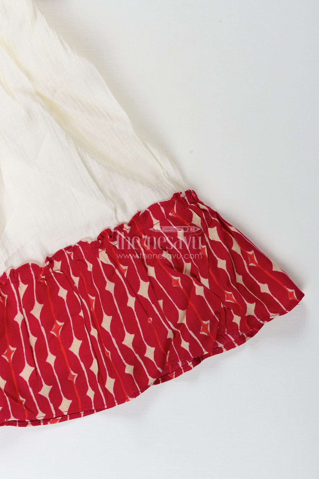The Nesavu Cotton frock for toddler girls with bow and ruffle hem Nesavu Nesavu toddler girls cotton frock bow detail  casual outfit flutter sleeves ruffle hem