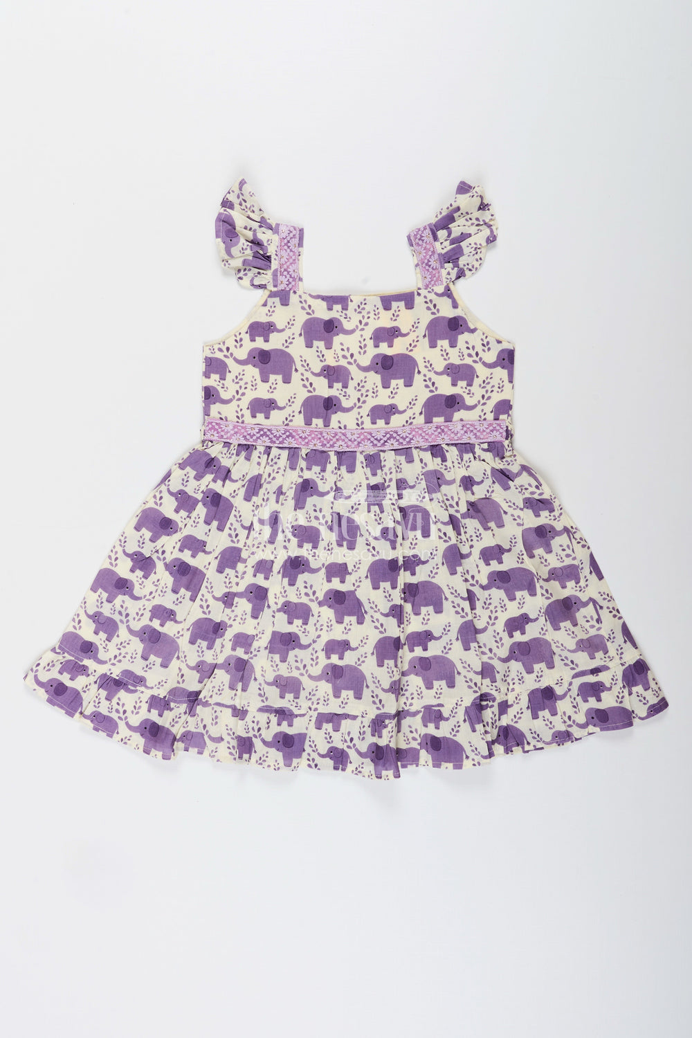 The Nesavu Girls Cotton Frock Cotton Frock for Toddler Girls with Elephant Print Nesavu 18 (2Y) / Purple / Style 1 GFC1970CA-18 Nesavu cotton frock toddler girls elephant print flutter sleeves