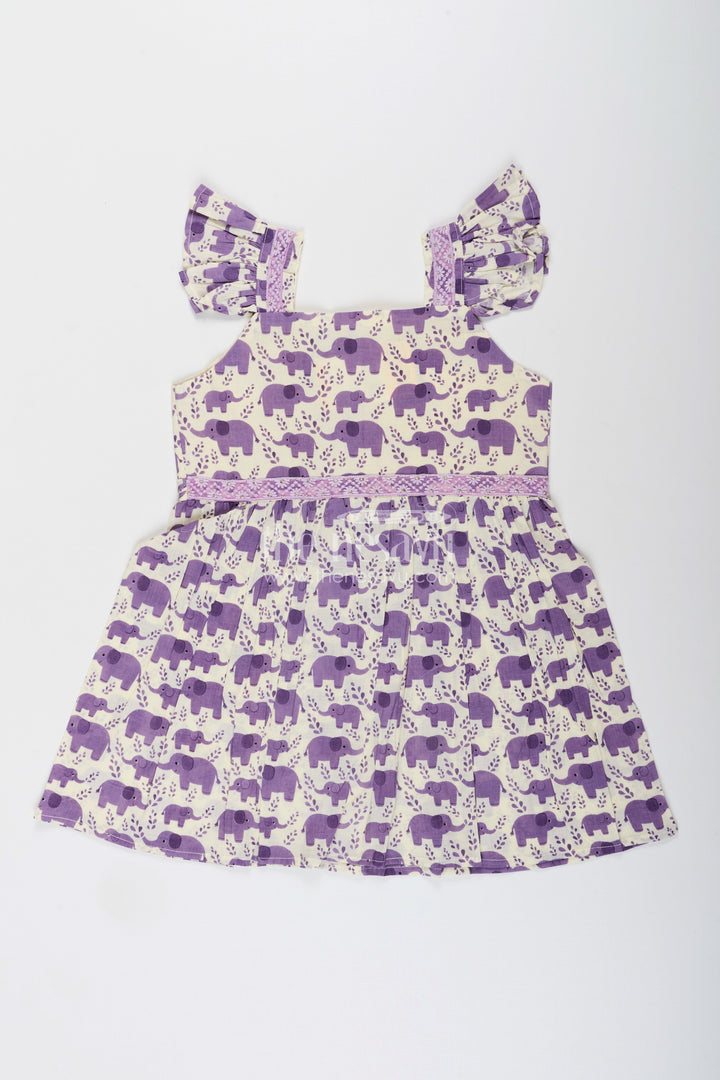 The Nesavu Girls Cotton Frock Cotton Frock for Toddler Girls with Elephant Print Nesavu 18 (2Y) / Purple / Style 2 GFC1970CB-18 Nesavu cotton frock toddler girls elephant print flutter sleeves