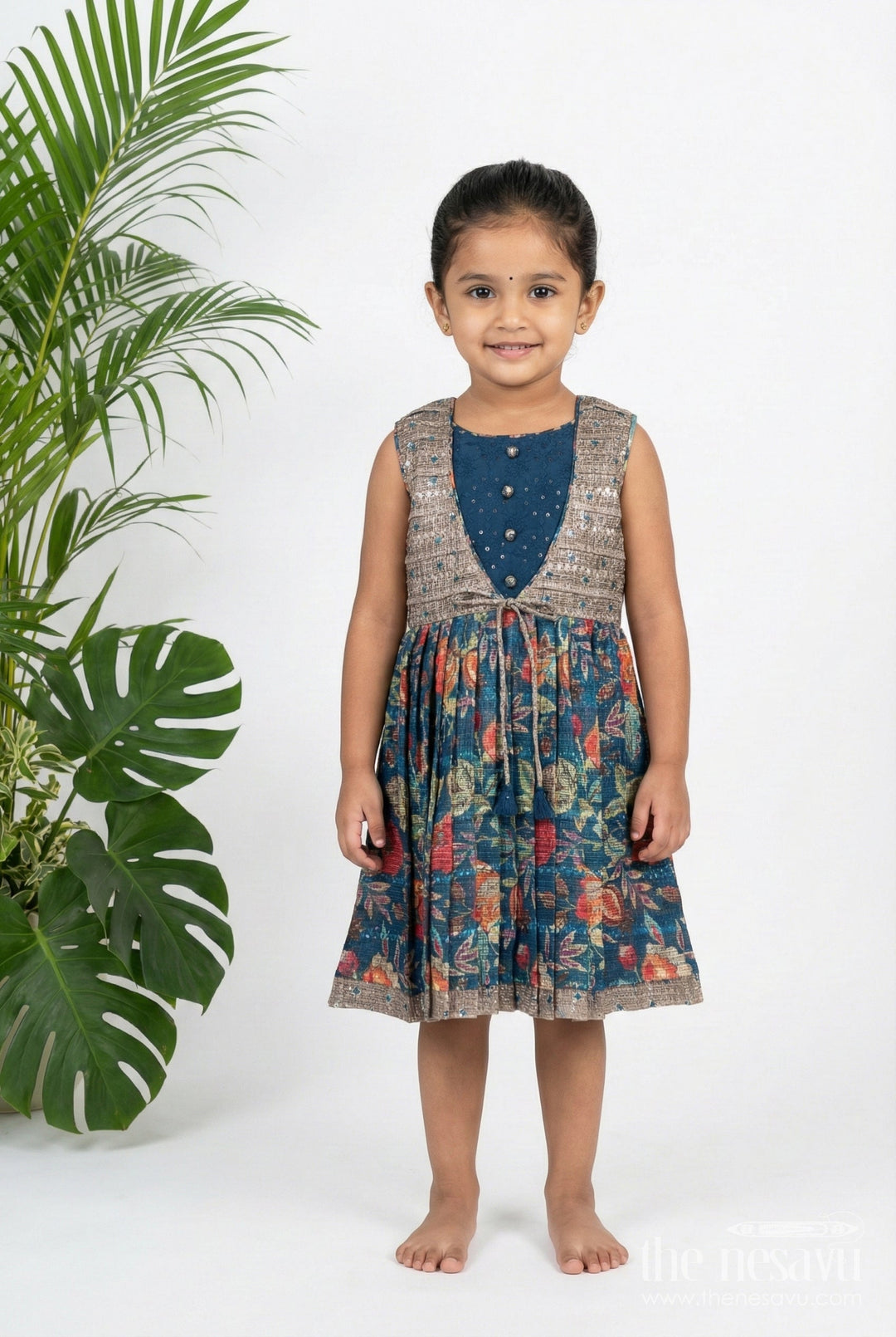 The Nesavu Girls Cotton Frock Cotton Frock for Toddler Girls with Embroidery for School Functions and Casual Occasions Nesavu 22 (4Y) / Blue GFC1808A-22 Nesavu toddler girls cotton frock sequin embroidery  ideal ethnic school events outings