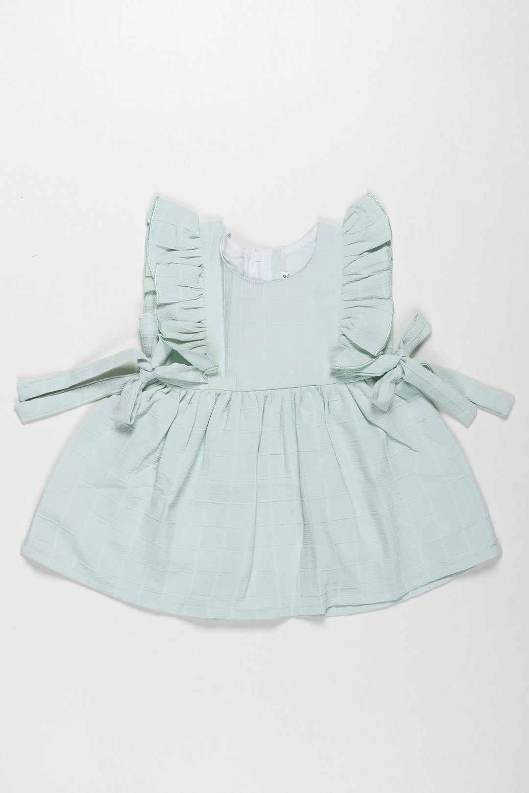 The Nesavu Baby Cotton Frocks Cotton Frock with Geometric Patterns for Baby Girls - Frill-Trimmed Delight Nesavu 14 (6M) / Green / Poly Silk BFJ525A-14 Adorable Frilled Cotton Dress for Infants | Geometric Chic | The Nesavu