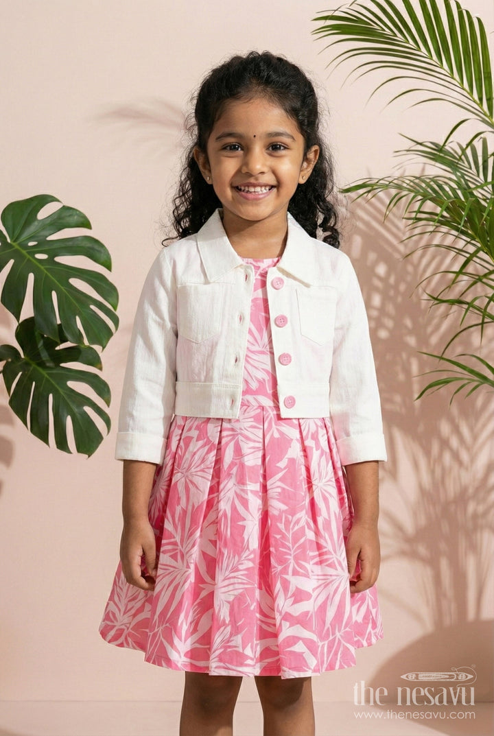The Nesavu Girls Cotton Frock Cotton Frock with Jacket for Girls To Wear On Outings and Casual Days Nesavu 20 (3Y) / Pink GFC1862A-20 Nesavu cotton frock digital print detachable jacket girls casual outings