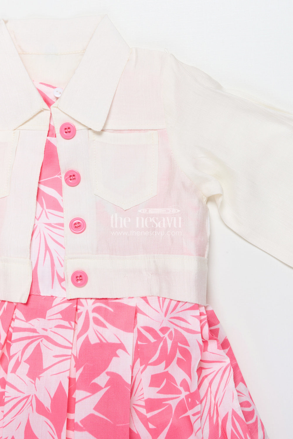 The Nesavu Girls Cotton Frock Cotton Frock with Jacket for Girls To Wear On Outings and Casual Days Nesavu Nesavu cotton frock digital print detachable jacket girls casual outings