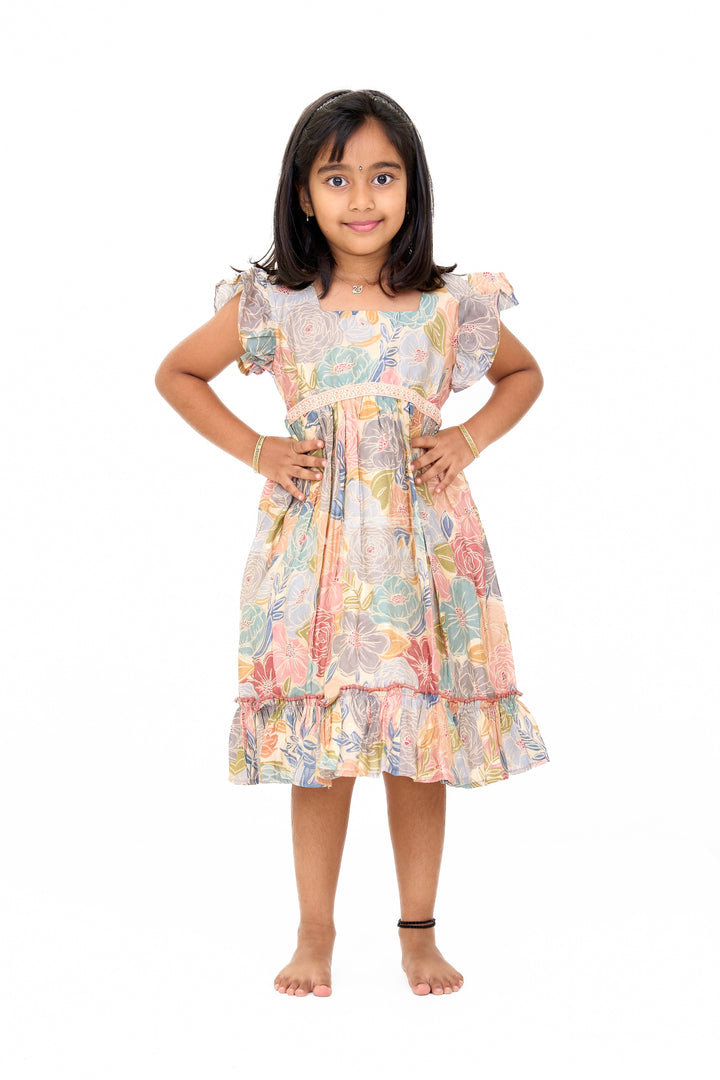 The Nesavu Girls Cotton Frock Cotton Gown for Party in Multicolor Floral Design with Ruffled Details Nesavu 16 (1Y) / Multicolor GFC1586A-16 Nesavu Multicolor Floral Cotton Party Gown Girls Ruffles