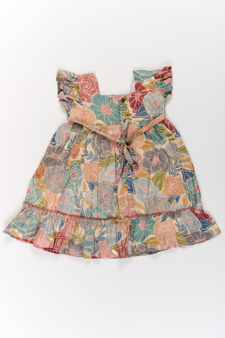 The Nesavu Girls Cotton Frock Cotton Gown for Party in Multicolor Floral Design with Ruffled Details Nesavu Nesavu Multicolor Floral Cotton Party Gown Girls Ruffles