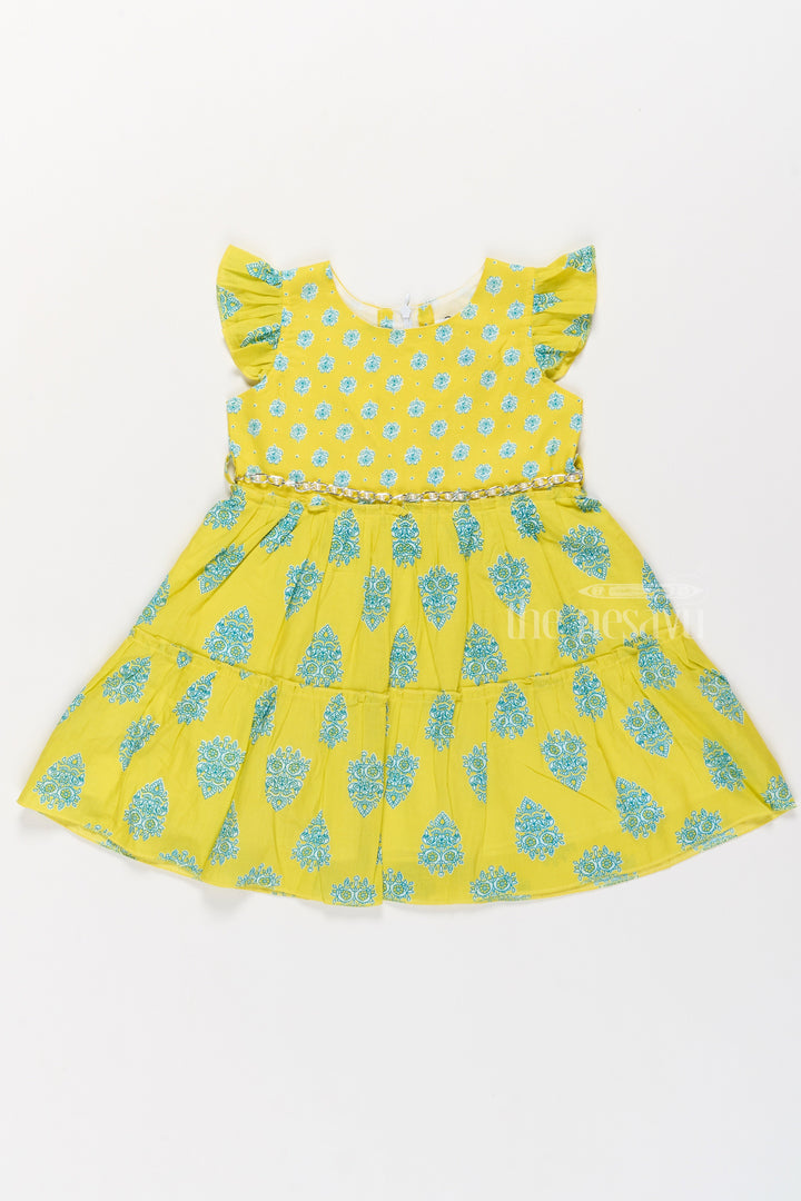 The Nesavu Girls Cotton Frock Cotton Gown Frock for Girls with Vibrant Traditional Prints and Ruffled Sleeves Nesavu 20 (3Y) / Yellow GFC1502B-20 Nesavu Cotton Gown Frock Girls Vibrant Yellow Traditional Prints Ruffled Details