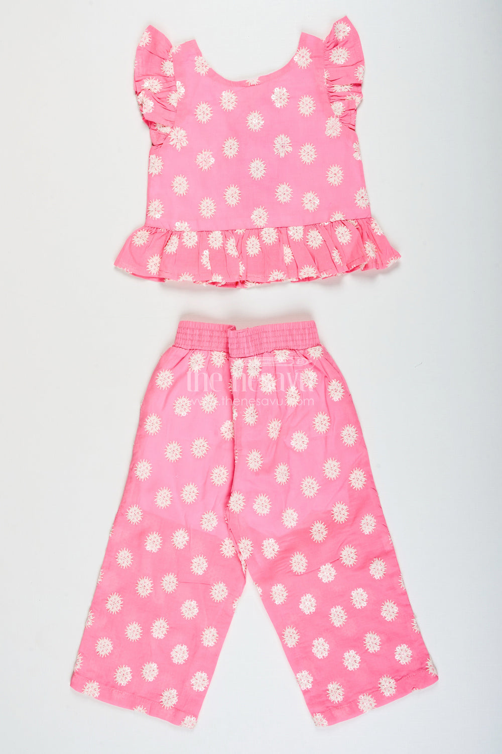 The Nesavu Girls Co-Ord Sets Cotton Plazo Set for Girls with Chikankari Embroidery for Casual Festive Wear Nesavu 16 (1Y) / Pink GPS794A-16 Nesavu girls cotton plazo set chikankari embroidery  ideal poojas summer festivals