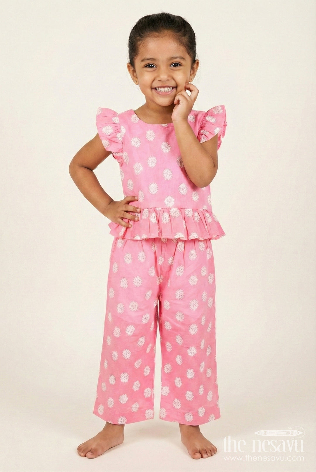 The Nesavu Girls Co-Ord Sets Cotton Plazo Set for Girls with Chikankari Embroidery for Casual Festive Wear Nesavu 16 (1Y) / Pink GPS794A-16 Nesavu girls cotton plazo set chikankari embroidery  ideal poojas summer festivals