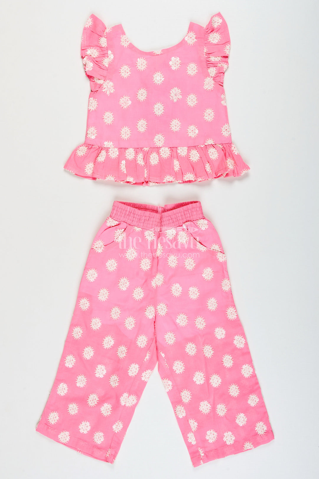 The Nesavu Girls Co-Ord Sets Cotton Plazo Set for Girls with Chikankari Embroidery for Casual Festive Wear Nesavu Nesavu girls cotton plazo set chikankari embroidery  ideal poojas summer festivals