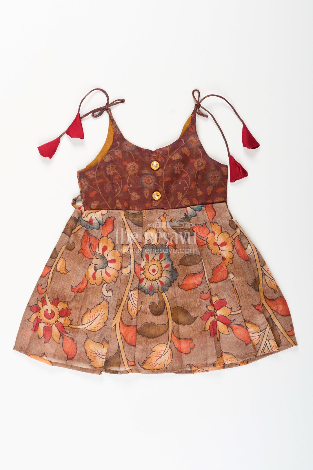 The Nesavu Tie-up Frock Cotton Printed Baby Girl Tie-Up Frock for Summer Outings and Festive Play Nesavu 14 (6M) / Brown / Style 7 T410G-14 Nesavu cotton tie-up frock for baby girls – tribal printed summer dress for playdates and poojas