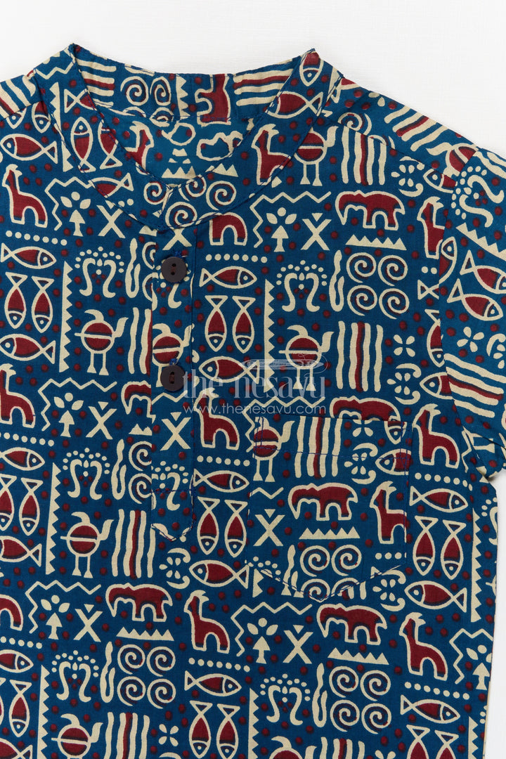 The Nesavu Boys Cotton Shirt Cotton Printed Shirt for Boys with Festive Block-style Design Nesavu Nesavu boys cotton ethnic block print shirt – soft, breathable pick for festive and casual use