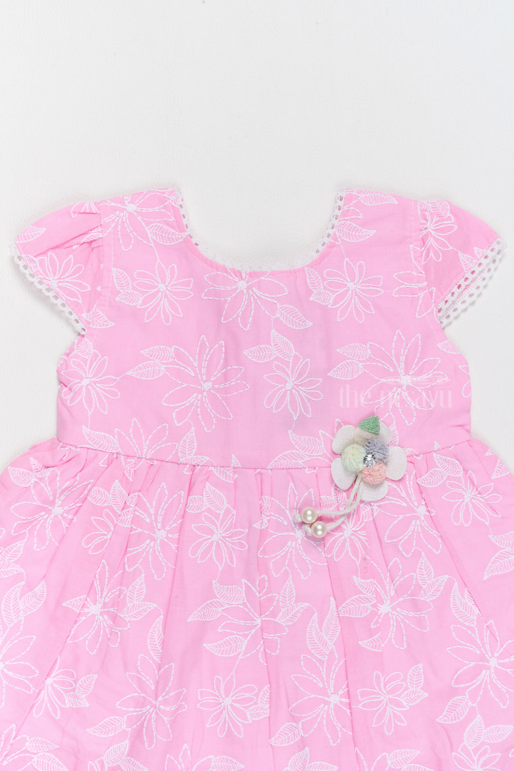 The Nesavu Baby Cotton Frocks Cotton Simple Dress for Girls with Floral Embroidery and Lace Hem Nesavu Nesavu Cotton Simple Girls Dress Floral Embroidery Lace Hem Special Occasions
