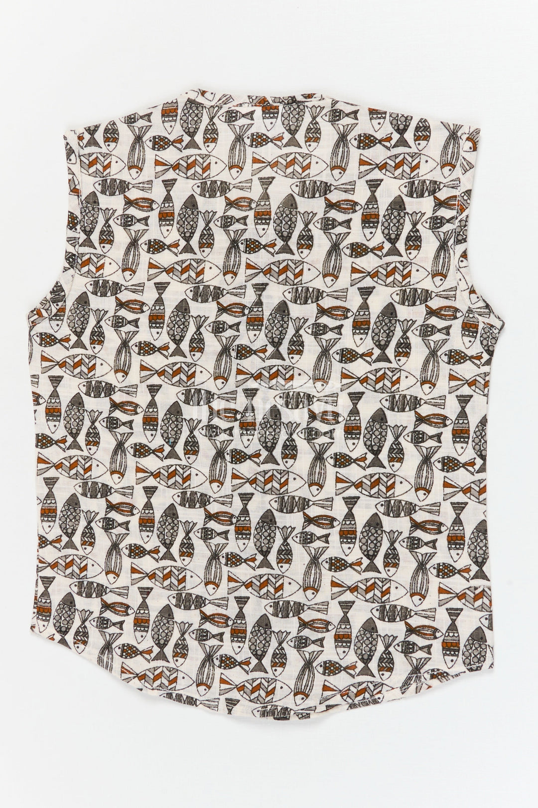 The Nesavu Baby Jablas Cotton Sleeveless Jabla for Babies with Playful Fish Print Nesavu 10 (NB) / Black / Cotton IF050C-10 Nesavu cotton sleeveless baby jabla with fun fish print and wooden button design