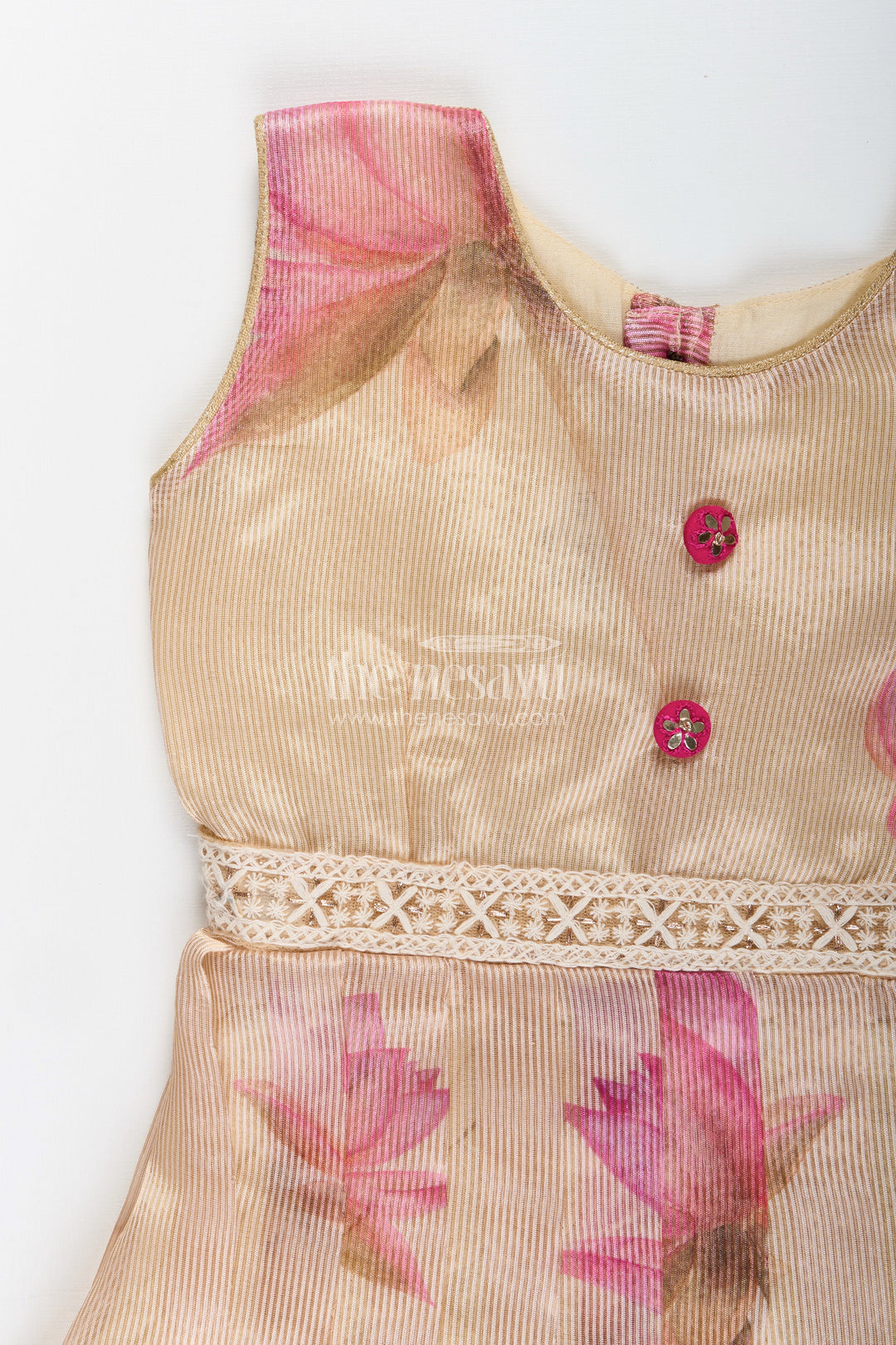 The Nesavu Silk Frock Cream Kora Tissue Silk Frock for Baby Girls Floral Digital Print Design Nesavu Kora tissue silk frock baby girls  cream ethnic wear floral digital print