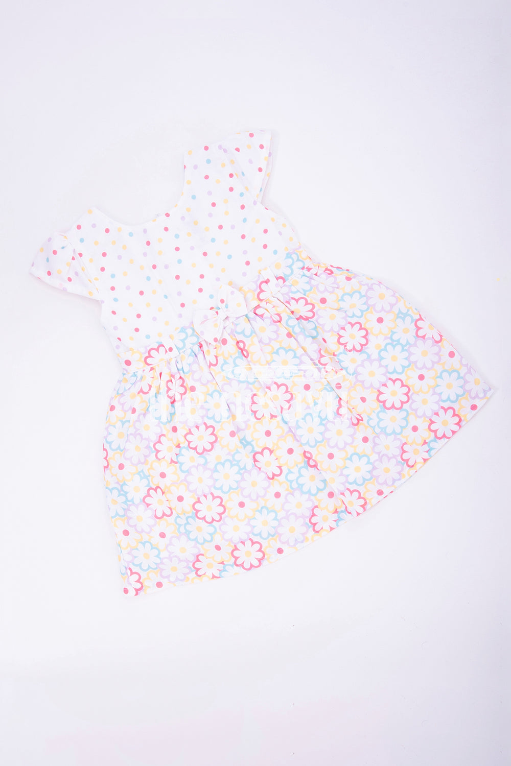 The Nesavu Baby Fancy Frock Cream Poly Blend Baby Frock with Multicolor Floral Print Nesavu Cream Poly Blend Baby Frock with Multicolor Floral Print - Nesavu