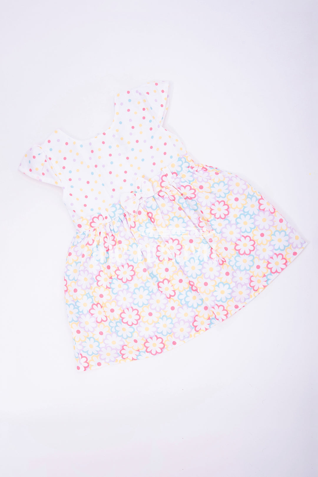 The Nesavu Baby Fancy Frock Cream Poly Blend Baby Frock with Multicolor Floral Print Nesavu Cream Poly Blend Baby Frock with Multicolor Floral Print - Nesavu
