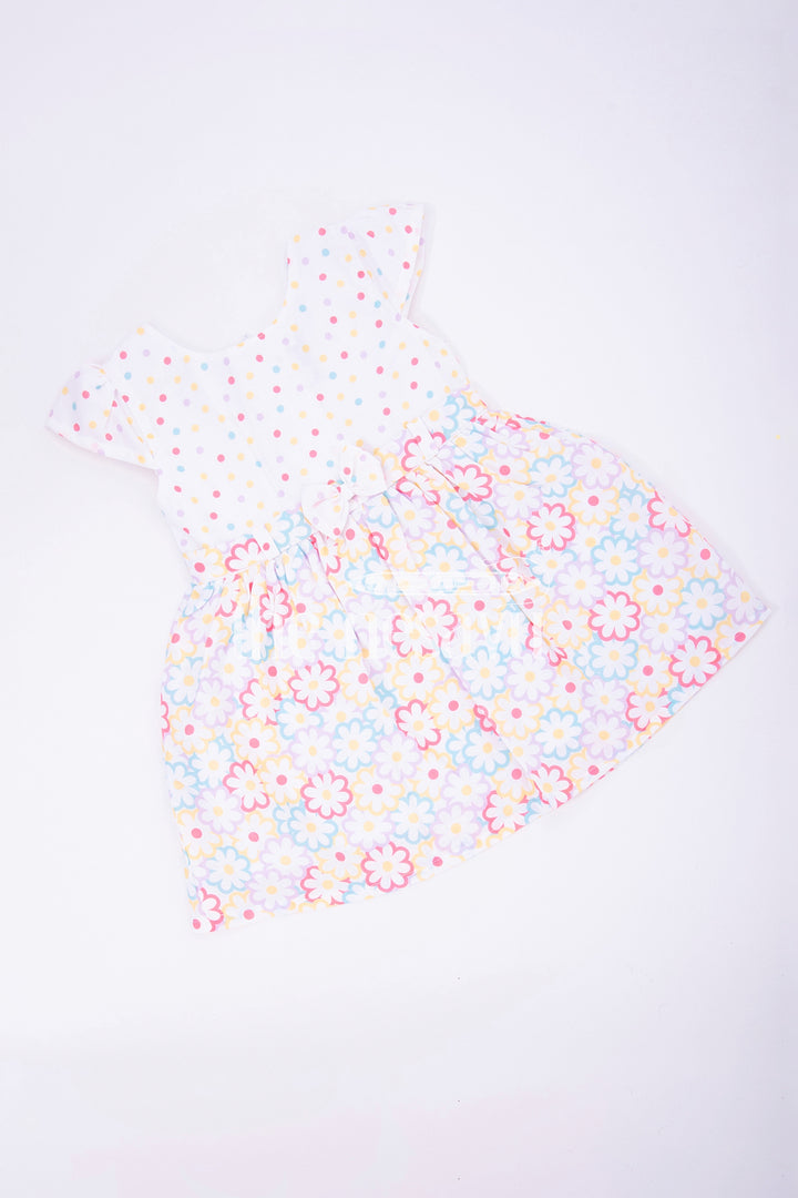 The Nesavu Baby Fancy Frock Cream Poly Blend Baby Frock with Multicolor Floral Print Nesavu Cream Poly Blend Baby Frock with Multicolor Floral Print - Nesavu