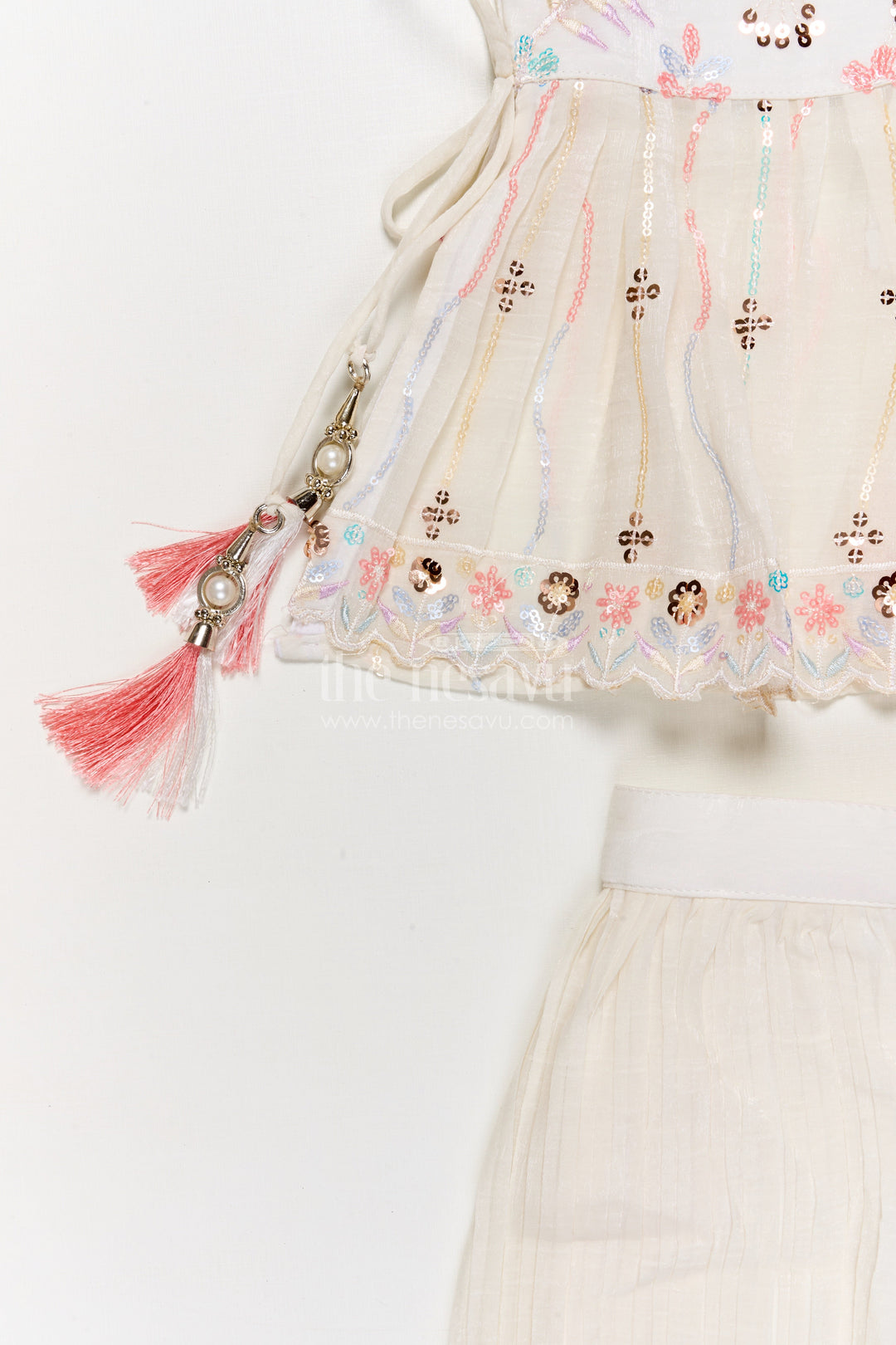 The Nesavu Girls Sharara / Plazo Set Cream Sharara Set for Baby Girls with Sequin Embroidery for Festive Functions Nesavu Nesavu cream sharara set for baby girls with sequin embroidery – ideal for festive and traditional occasions