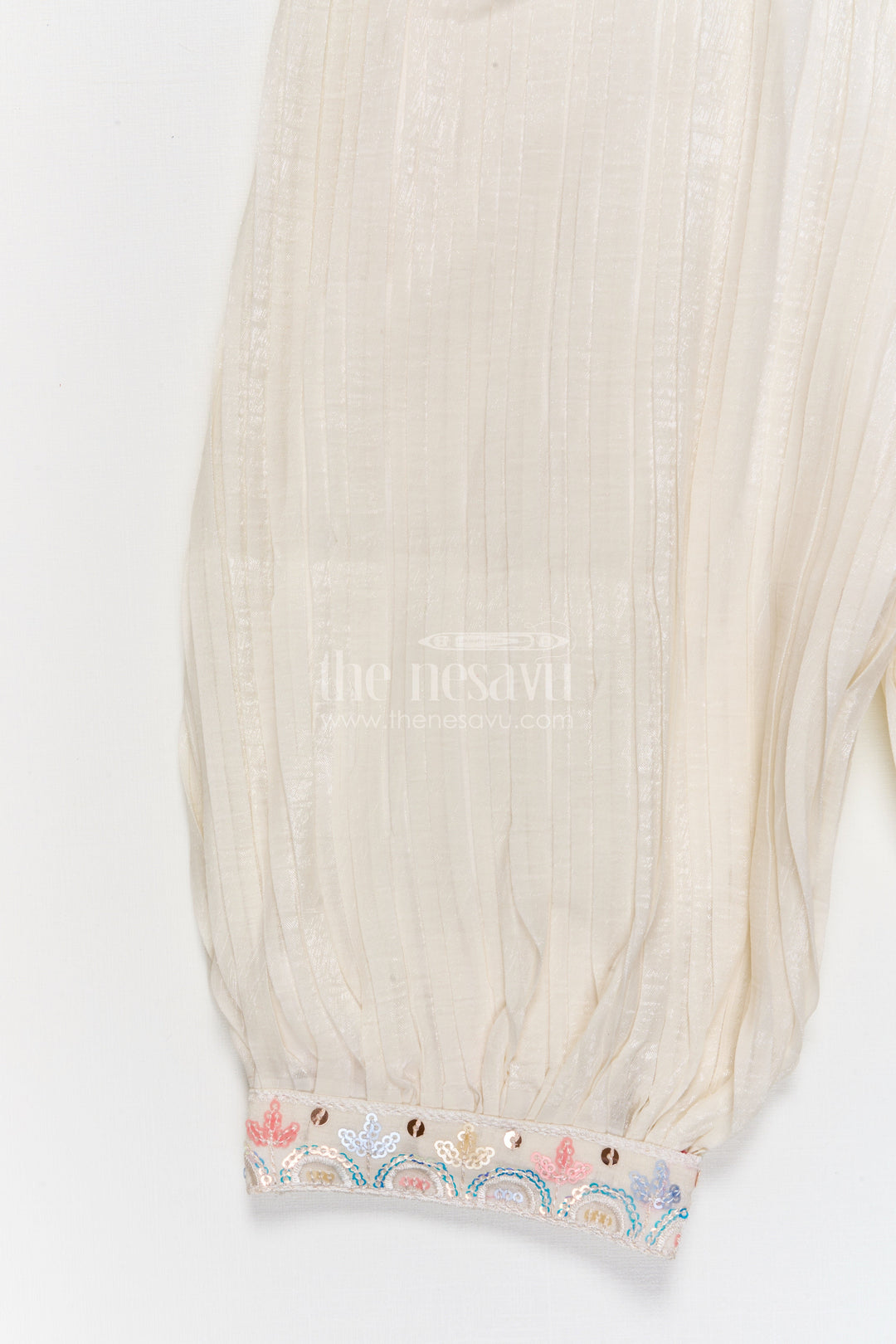 The Nesavu Girls Sharara / Plazo Set Cream Sharara Set for Baby Girls with Sequin Embroidery for Festive Functions Nesavu Nesavu cream sharara set for baby girls with sequin embroidery – ideal for festive and traditional occasions