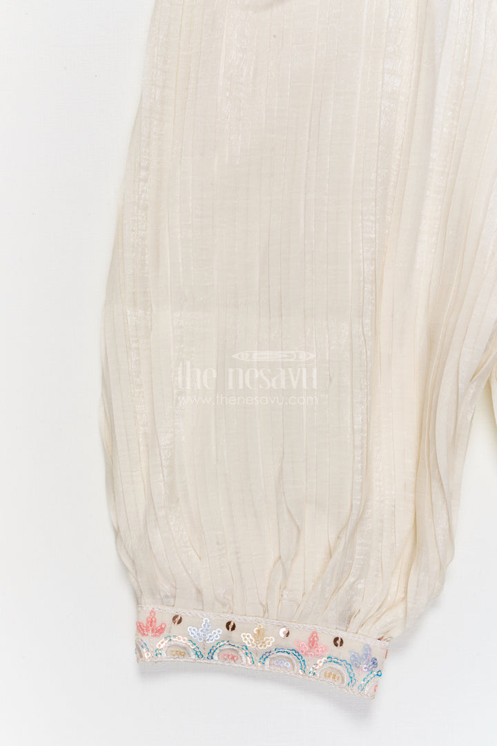 The Nesavu Girls Sharara / Plazo Set Cream Sharara Set for Baby Girls with Sequin Embroidery for Festive Functions Nesavu Nesavu cream sharara set for baby girls with sequin embroidery – ideal for festive and traditional occasions