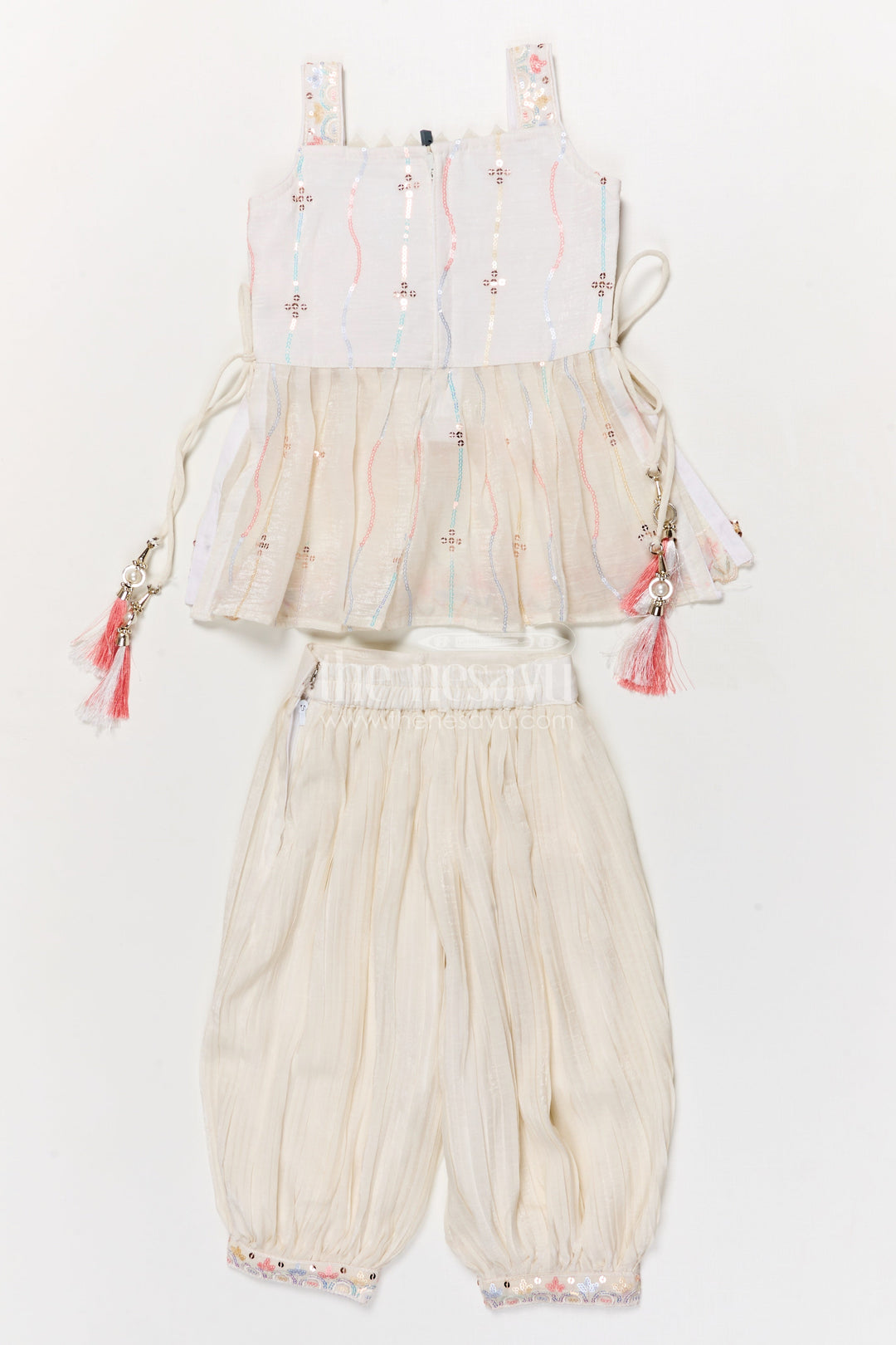 The Nesavu Girls Sharara / Plazo Set Cream Sharara Set for Baby Girls with Sequin Embroidery for Festive Functions Nesavu Nesavu cream sharara set for baby girls with sequin embroidery – ideal for festive and traditional occasions