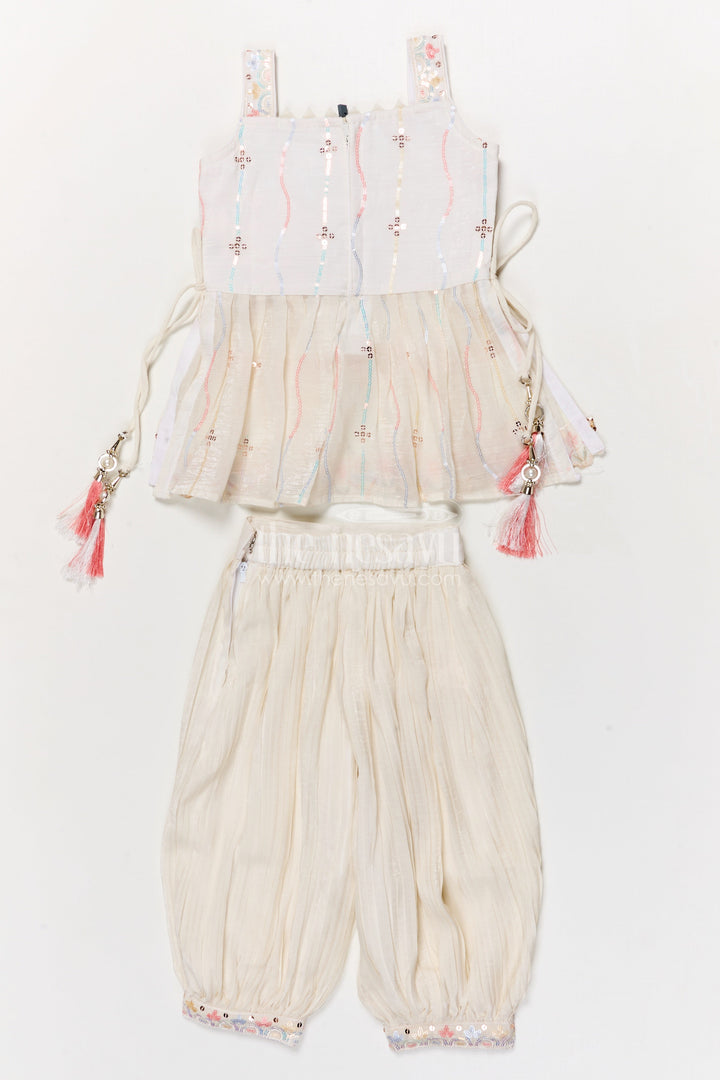 The Nesavu Girls Sharara / Plazo Set Cream Sharara Set for Baby Girls with Sequin Embroidery for Festive Functions Nesavu Nesavu cream sharara set for baby girls with sequin embroidery – ideal for festive and traditional occasions