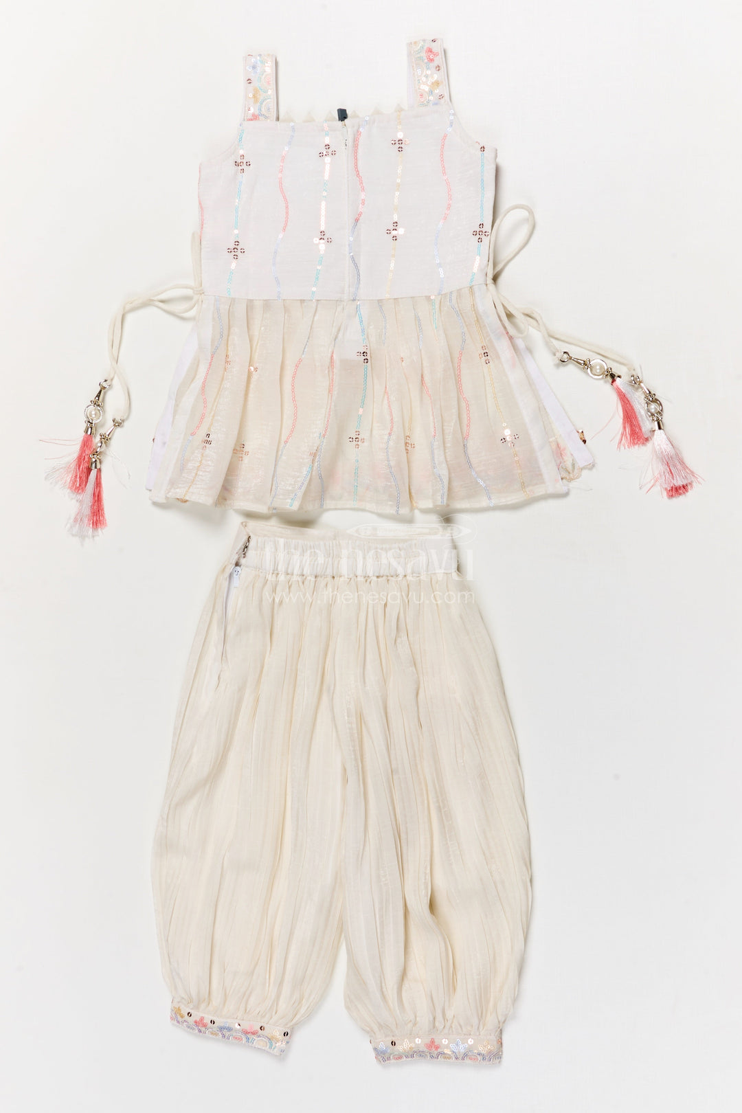 The Nesavu Girls Sharara / Plazo Set Cream Sharara Set for Baby Girls with Sequin Embroidery for Festive Functions Nesavu Nesavu cream sharara set for baby girls with sequin embroidery – ideal for festive and traditional occasions