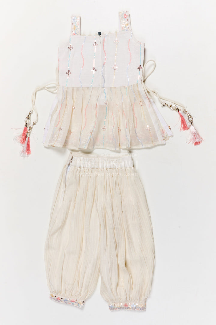 The Nesavu Girls Sharara / Plazo Set Cream Sharara Set for Baby Girls with Sequin Embroidery for Festive Functions Nesavu Nesavu cream sharara set for baby girls with sequin embroidery – ideal for festive and traditional occasions
