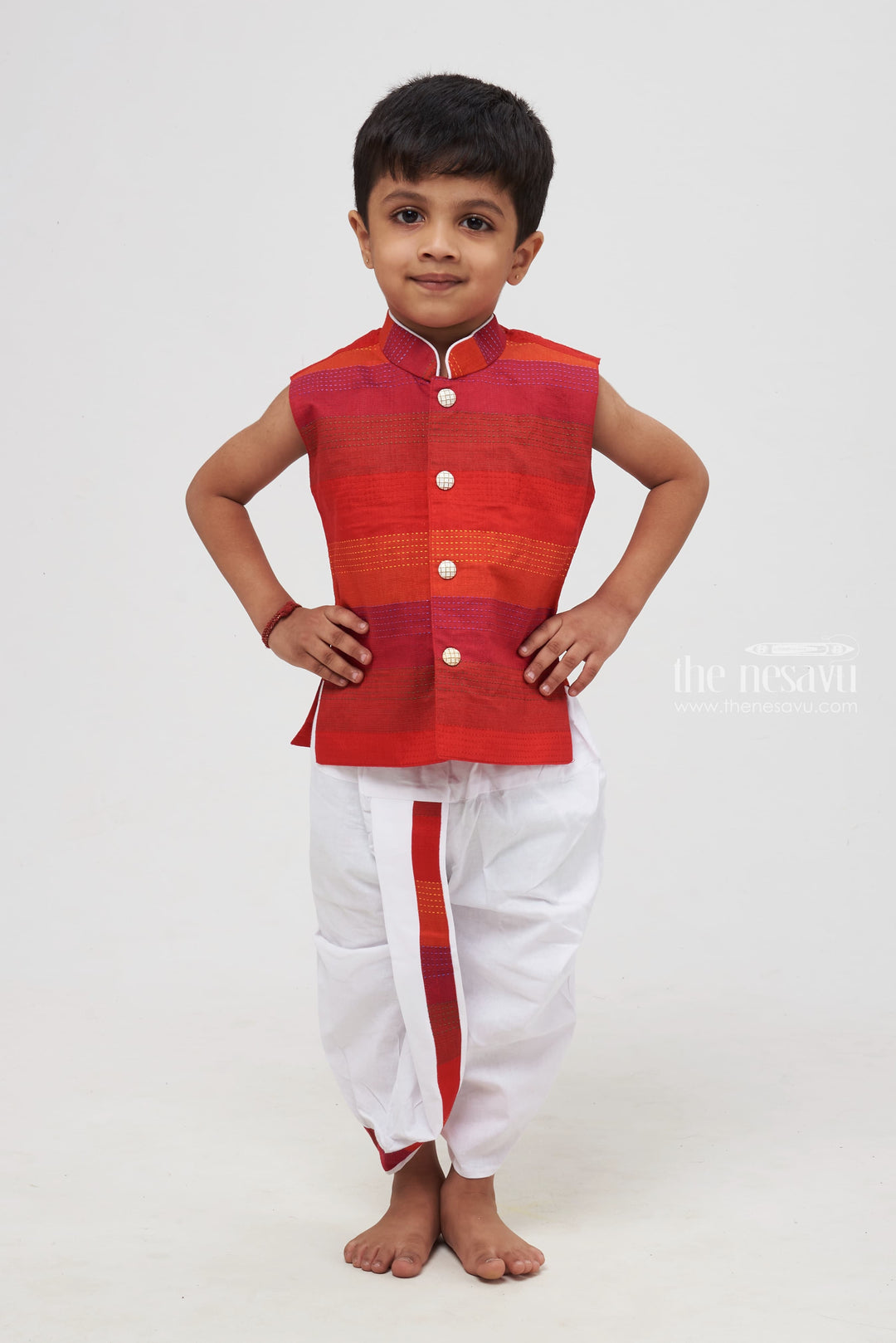 The Nesavu Boys Dothi Set Crimson Elegance: Rich Red Hue Kurta Shirt with Dhoti Set for Boys Nesavu 12 (3M) / Red / Modal BES406C-12 Boys Designer Dhoti set | Perfect Blend of Tradition and Style | The Nesavu