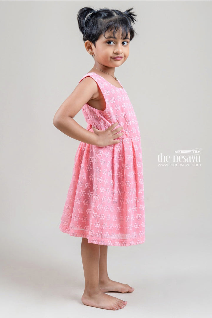 The Nesavu Baby Fancy Frock Cute Floral Embroidered Pink Baby Cotton Frock With Hand Crafted Belt Nesavu Floral Design Frock For Girl KIds | Baby Cotton Dresses | The Nesavu