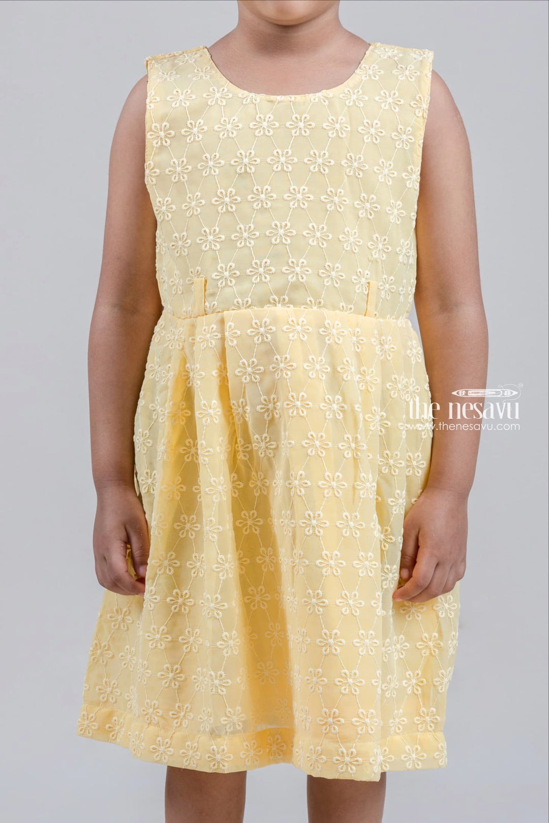 The Nesavu Baby Fancy Frock Cute Floral Embroidered Yellow Baby Cotton Frock With Hand Crafted Belt Nesavu Floral Design Frock For Girl KIds | Baby Cotton Dresses | The Nesavu